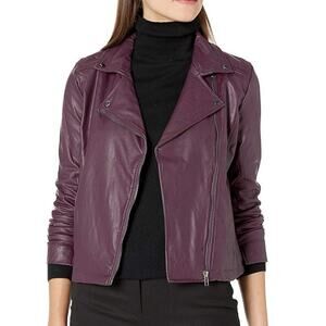 Lysse NEW Vegan Leather Moto Jacket Women's Size S Collared Fig Purple Zipper
